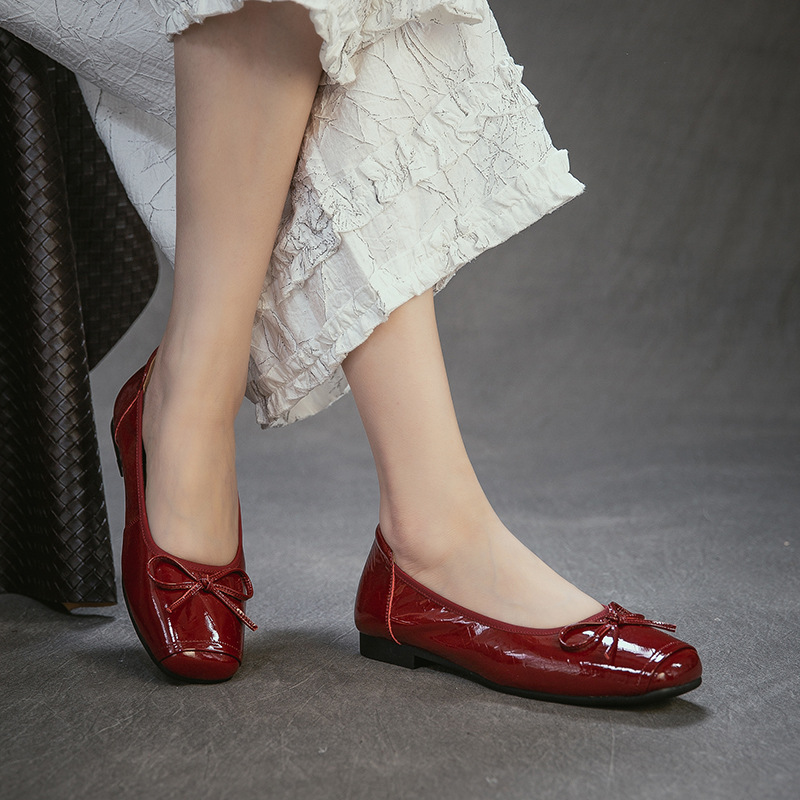 Women Shoes Japanese Brand - Hakiki Deri Yuvarlak Burun Düşük Topuklu