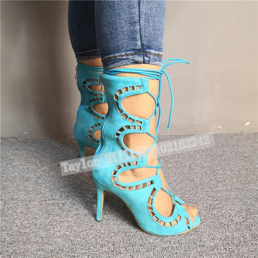 Suede Ankle Boot - Mavi Burnu Açık Çapraz Askılı Sandalet