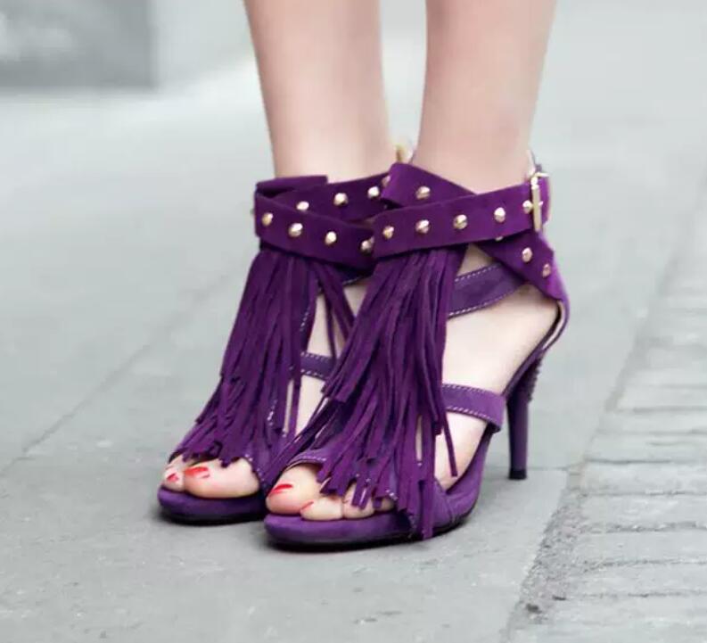 Women'S Shoes In Size 12 - Seksi Mor Siyah Suni Süet Püskül