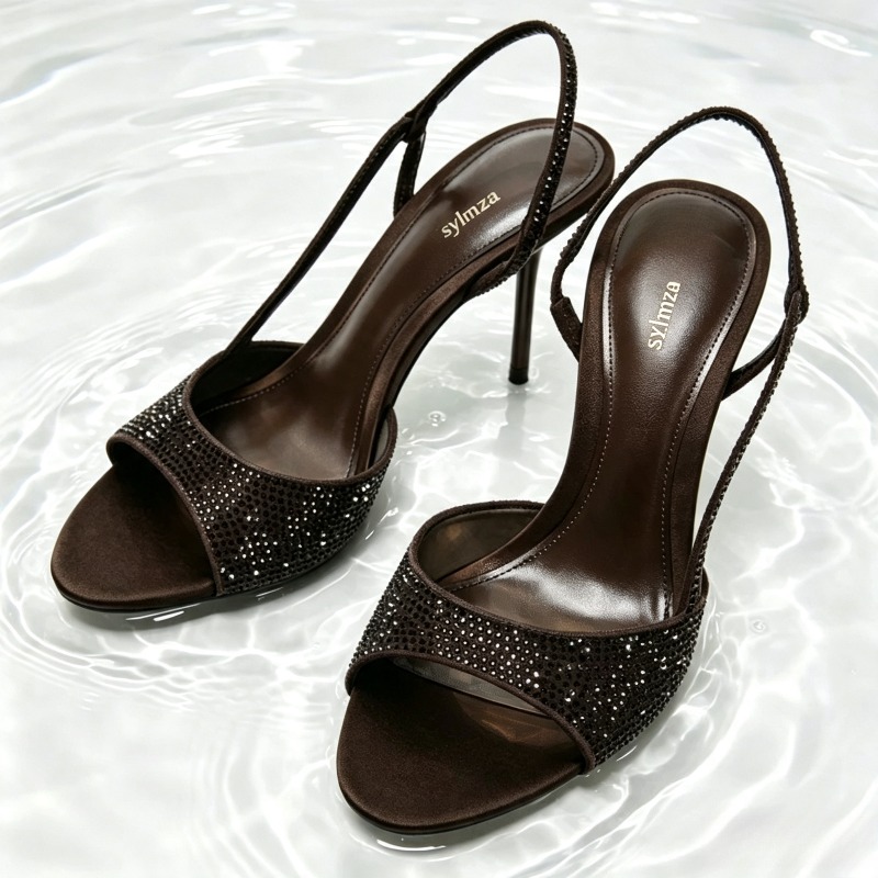 Women Shoes Brand - Moda Kristal Detaylı Arkası Açık Topuklu
