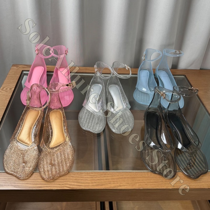 Jelly Sandal Women - Parıltılı Jöle Sandaletler, Bilekten Bağlamalı, Alçak