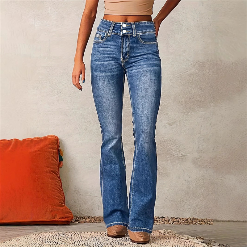 Women Shoes Jeans - 2025 Vintage Orta Bel Yıkanmış Esnek