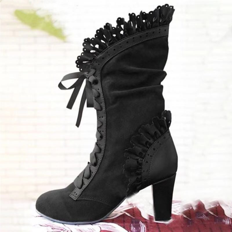 Women Shoes Jeans - Kadın Dantel kadın Yüksek Topuk Orta