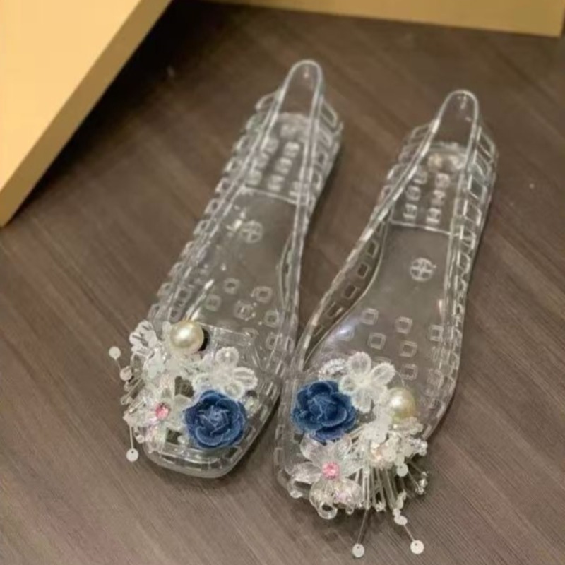 Mary Jane Shoes - Tasarımcı Ayakkabı Glamour PVC Şeffaf Mücevher