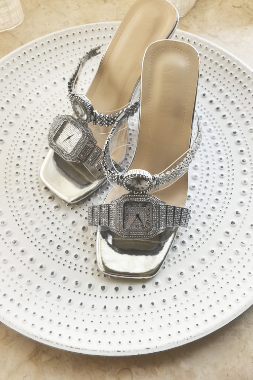 Clear Strap Heel - Orijinal tasarım kristal saatli yüksek topuklu