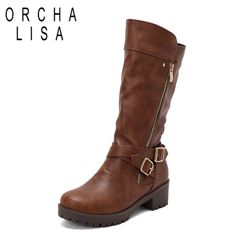 Women'S Shoes Extended Sizes - ORCHALISA Retro Bayan Orta Boy Çizme