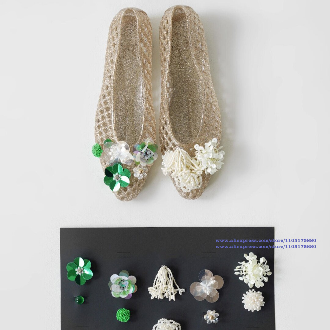 Jelly Sandal Women - Simli Altın Rengi Oyuk Jöle Düz