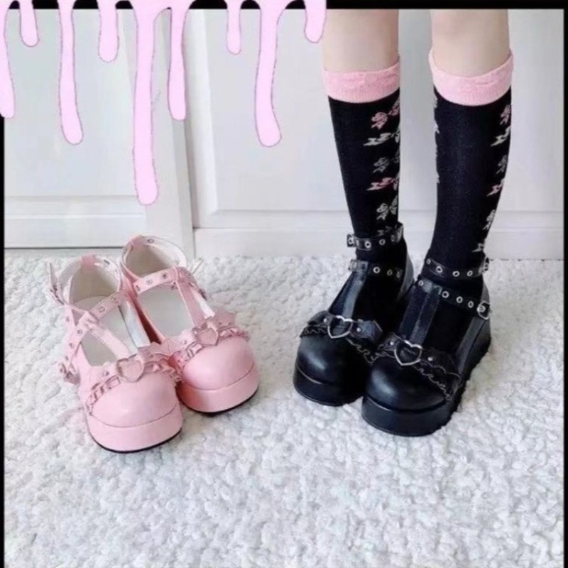 Women Shoes Japanese Brand - Yeni marka kızlar platformu takozlar pembe