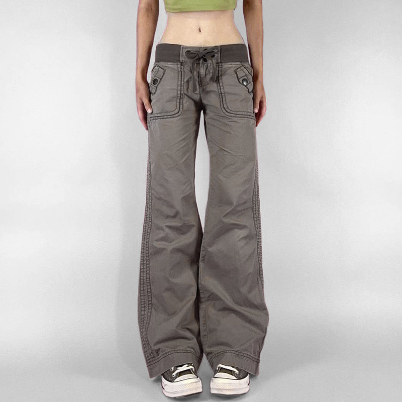 Women Shoes Jeans - Vintage Düşük Bel Bağcıklı Kot Pantolon