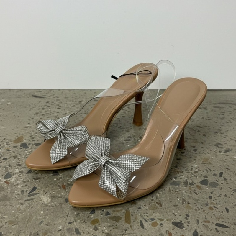 Clear Strap Heel - Şeffaf PVC Taşlı Fiyonklu Topuklu Kadın