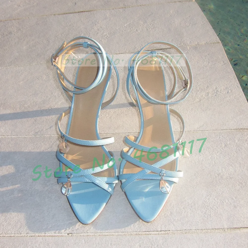 Clear Strap Heel - Mavi Çapraz Kayış Sandalet Temizle Kolye
