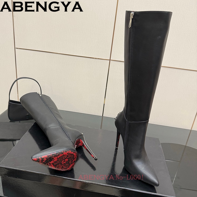 Knee High Boots Women - Kadınlar için seksi siyah deri diz