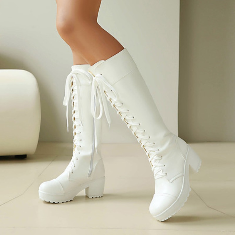 Zip Up Boots Short - Bayan Diz Yüksekliği Bağcıklı Askeri Botlar