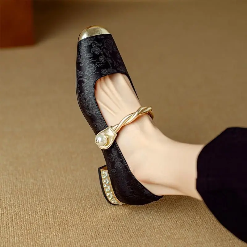 Women Shoes Japanese Brand - Blok Topuk Kadın Pompaları Kare Ayak