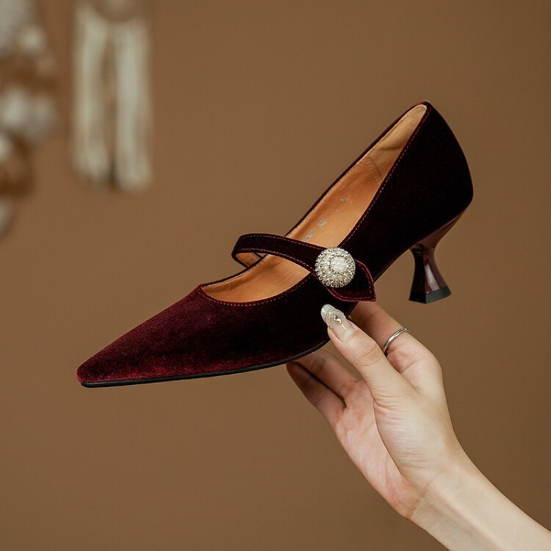 Şarap Kırmızısı Sivri Burun Ma - Mary Jane Shoes incelemesi ve fiyatı