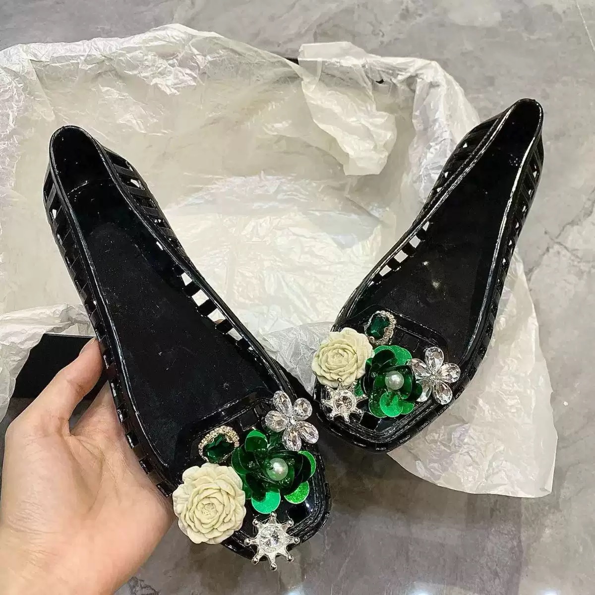 Lüks Büyük Yapay Elmas Çiçekli - Jelly Sandal Women incelemesi ve fiyatı