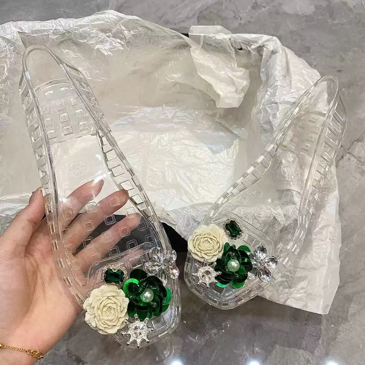 Lüks Büyük Yapay Elmas Çiçekli - Jelly Sandal Women incelemesi ve fiyatı
