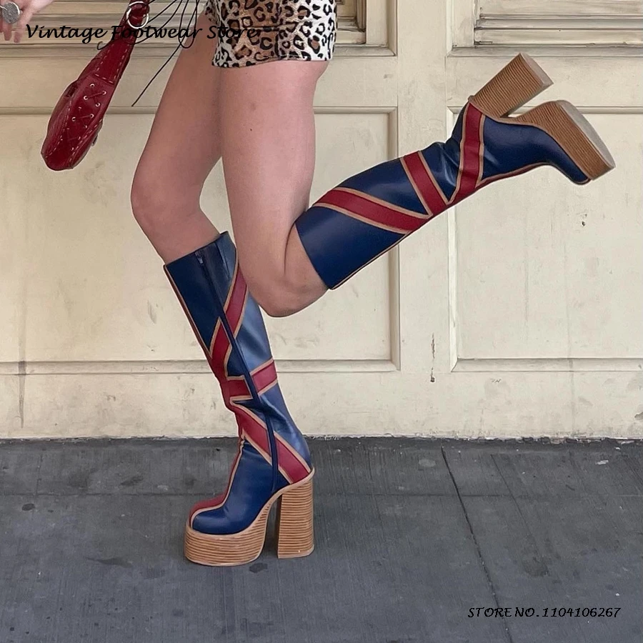 Patchwork Deri Platform Diz Çi - Knee High Boots Women incelemesi ve fiyatı