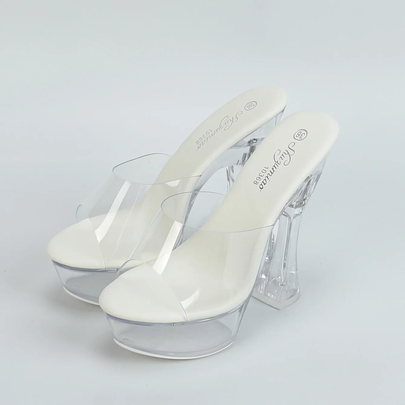Kadın beyaz kristal kalın topu - Clear Strap Heel incelemesi ve fiyatı